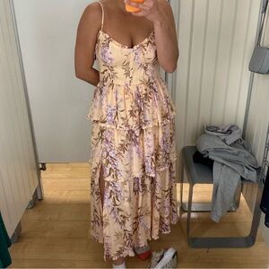 House of Harlow 1960 Cream and Purple Floral Midi Dress